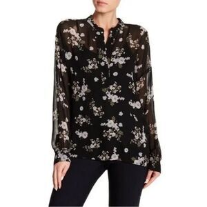 Vince Sheer Silk Black and White Floral Blouse